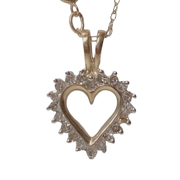 10K 10KT Diamond Heart Yellow Gold Necklace